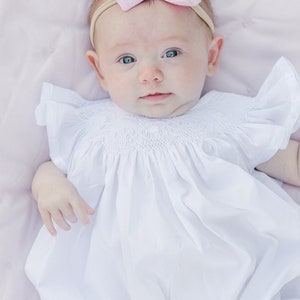Signature Smocked Girls Receiving Blanket- White