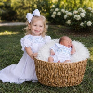 Big Sister Smocked Dress in Blue hand smocking!  - Coordinating Sibling outfits, Gender reveal, Home from Hospital outfit 282 *E