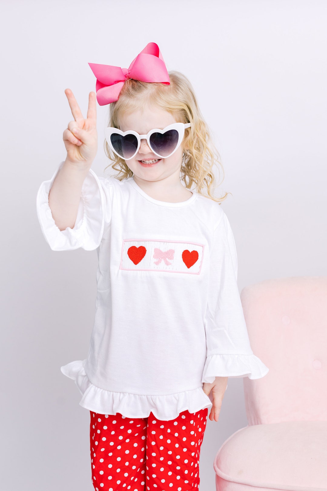 Shop Teeta Girls Red Bitty Dots Smocked Valentine Hearts Bishop Dress