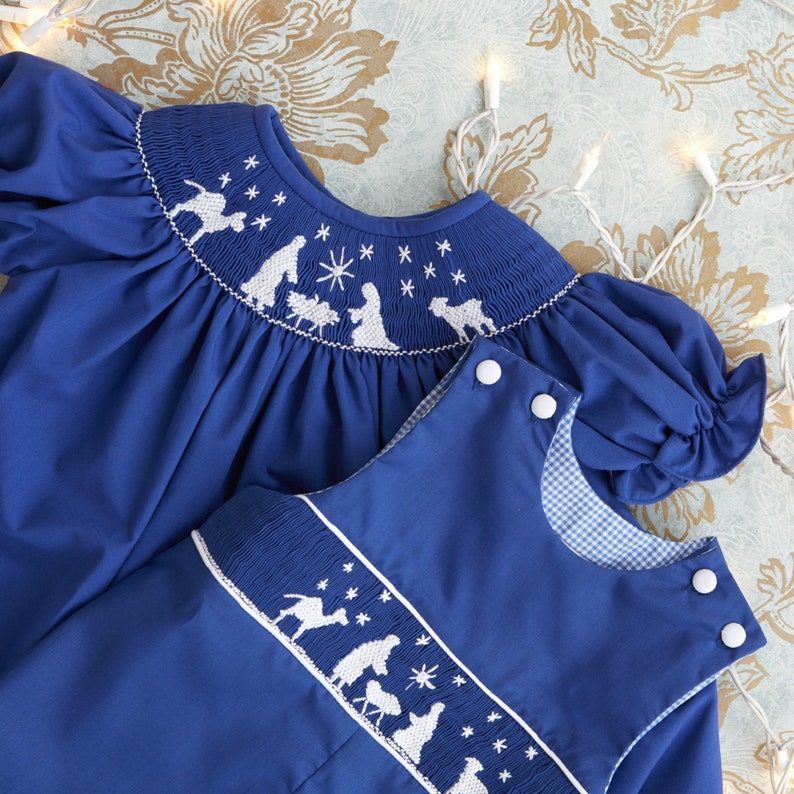 Nativity Christmas Smocked Dress in blue Etsy