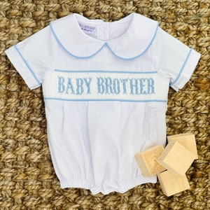 Baby Brother Smocked Bubble - Koordinierende Big Brother & Big Sister Outfits, Geschlecht offenbaren, Zuhause vom Krankenhaus Outfit, Baby Boy 277 * F