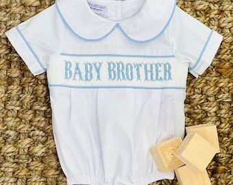 Baby Brother Smocked Bubble - Coordinating Big Brother & Big Sister outfits, Gender reveal, Home from Hospital outfit, Baby Boy