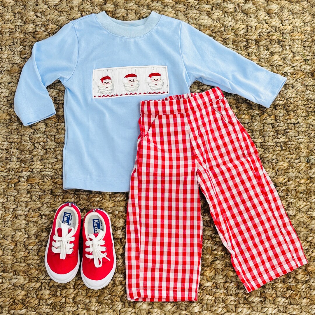 Light Blue Santa Smocked Overalls