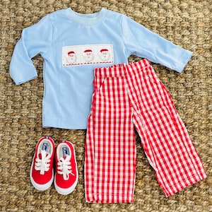 Smocked Christmas Santa Shirt in Blue Knit (Pants Sold Separately), Christmas T-shirt, Santa Shirt, Boys Christmas Shirt, Matching 555 *A