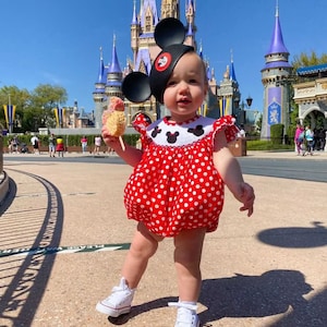 Anavini Baby Girls Red Check Smocked Mouse Ears Romper main image 0