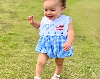 Flag & Sunshine Bubble - Two embroidered bubble outfits in one! American Flag, 4th of July, You Are My Sunshine, Summer