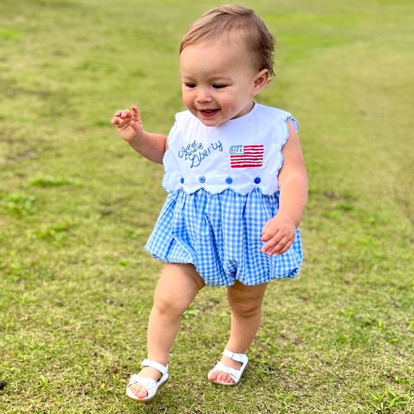 Flag & Sunshine Bubble - Two embroidered bubble outfits in one! American Flag, 4th of July, You Are My Sunshine, Summer