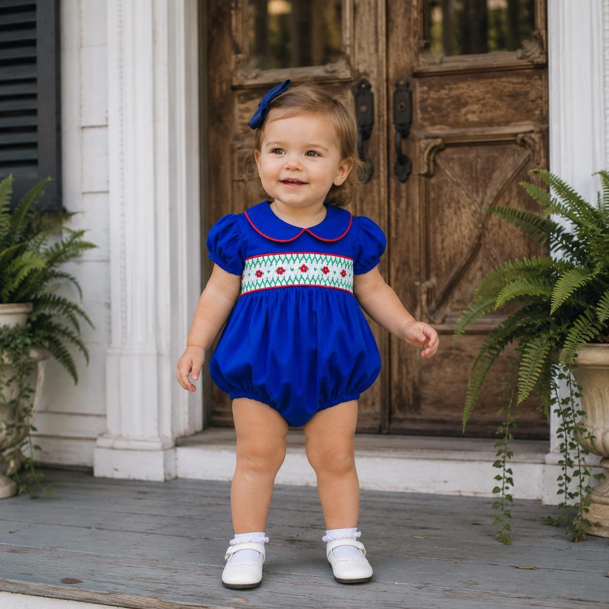 Navy Windsor Smocked Bubble- Christmas, Thanksgiving, Fall, Classic, Vintage, Sister match, Baby Girl, Heirloom, 766 *B