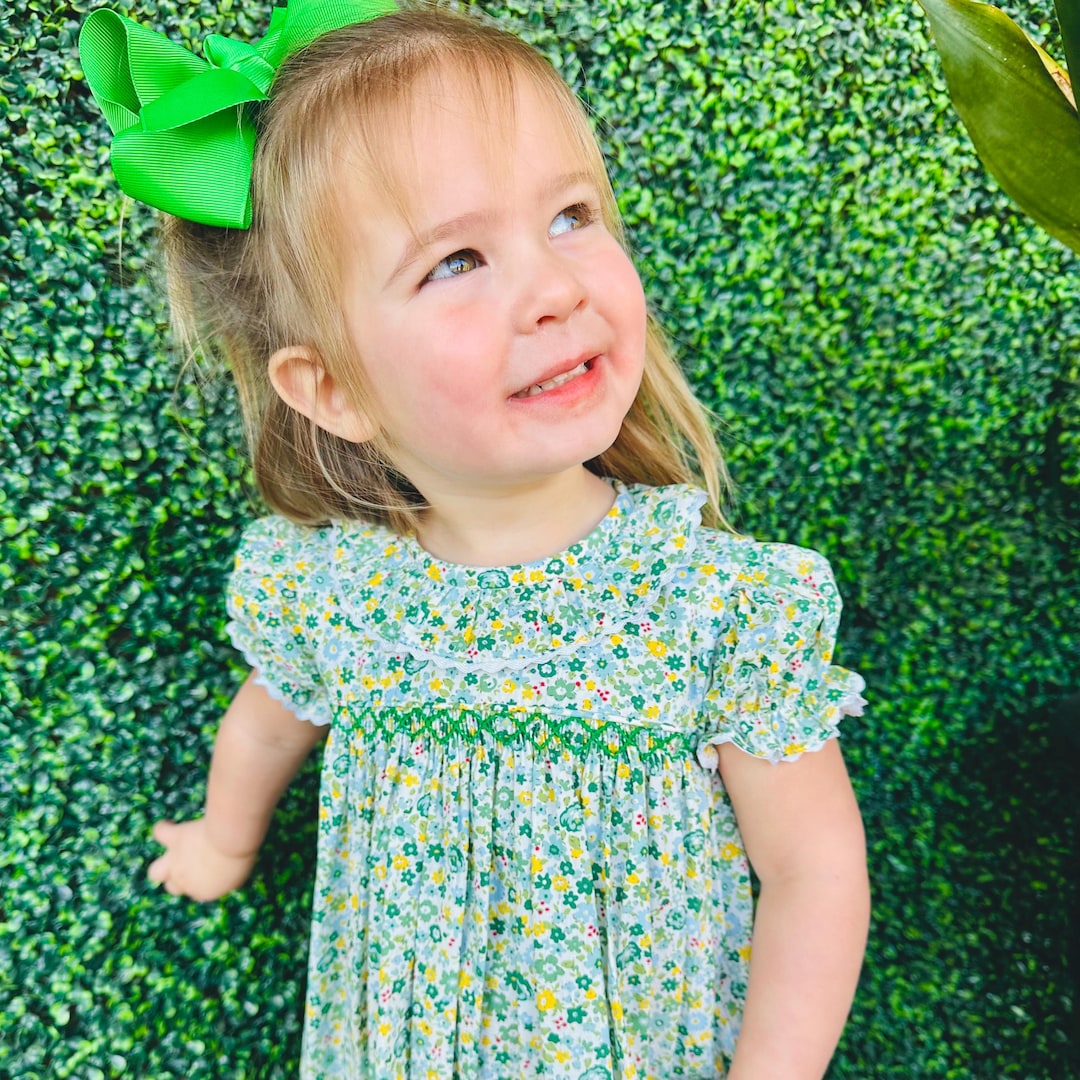 Green Floral Smocked Dress St. Patrick's Day, Liberty Floral, Heirloom ...
