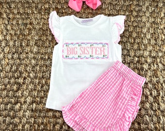 Big Sister Smocked Shirt - (Shorts Sold Separately) Coordinating Baby Brother & Baby Sister outfits, Gender Reveal, Baby Girl, Baby Gift