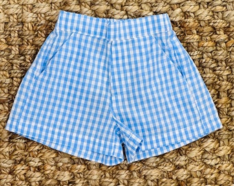 Boy's Shorts in Blue Gingham with Pockets - Matching Shirts available for Big Brother, Easter, Pumpkins, 4th of July 504 *E