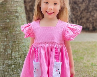 Bunny Smocked Dress with Bunny Pockets! Easter and Everyday wear