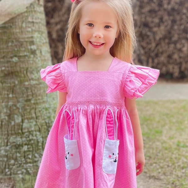 Bunny Smocked Dress with Bunny Pockets! Easter and Everyday wear