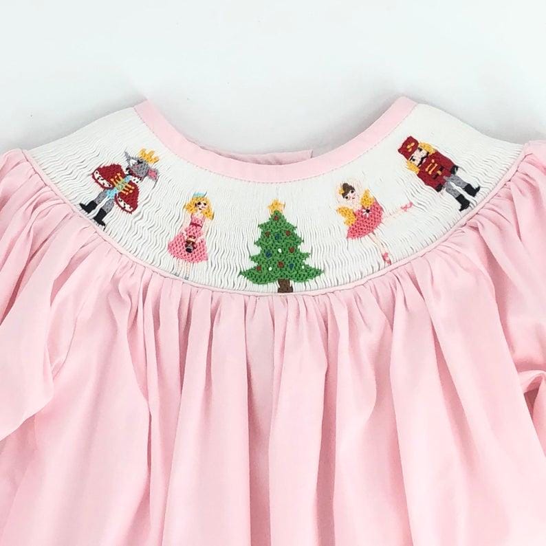 PleatsAndStitches Nutcracker Christmas Smocked Dress in Pink Clara Vintage Style Ballet Holiday Dress Baby Girl Heirloom Dress 188