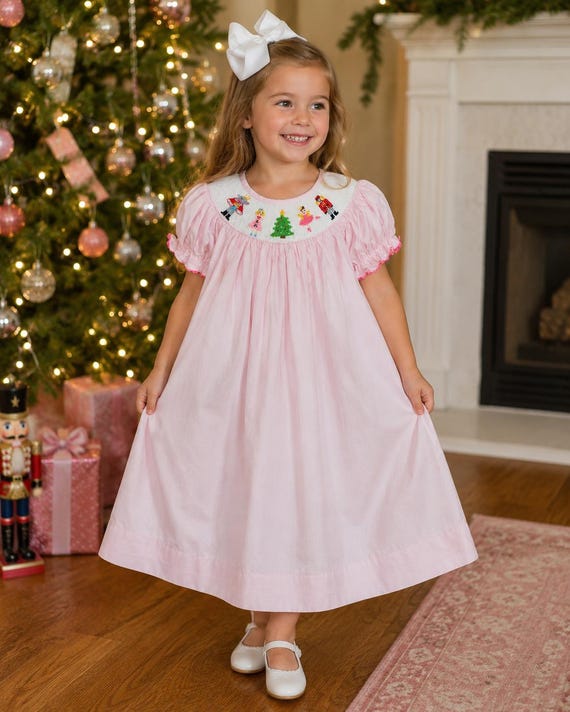 christmas smocked dress Buy Nutcracker in Pink - Clara, Vintage Style, Ballet, Holiday Dress, Baby Girl, Heirloom Dress 188 *G Online in India Women's Satin Foldover Tube Chest Size:36