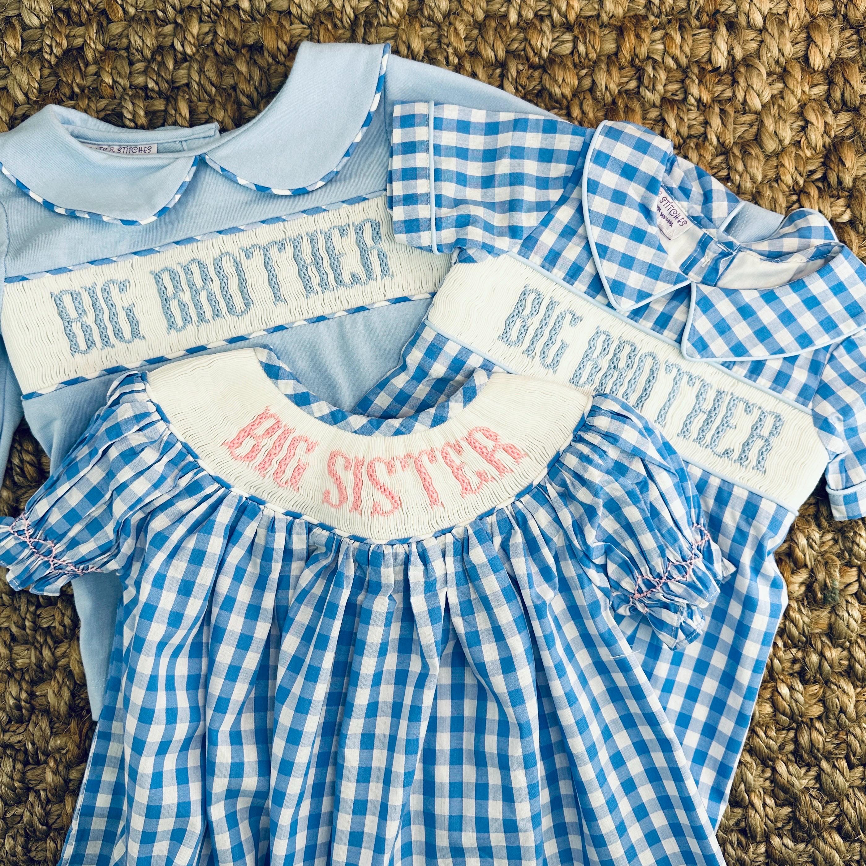 blue dress for baby girl Blue Big Sister Smocked Bishop Dress – Little Bear Smocks