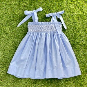 Smocked Lyon Dress in Blue with Tie Straps Vintage Style, Heirloom, Easter, Baby Girl image 6