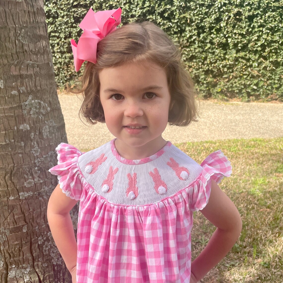 Emma Pink Bunny Smocked Dress main image 0