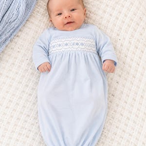 Smocked Layette Baby Gown in Blue - soft cotton, baby boy, Baby Gift, Coming home from hospital outfit, smocked baby outfit 500 *F