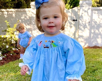 Christmas Nativity Smocked Dress in Light Blue - Bishop Dress, Long-Sleeve, Vintage Style, Matching Sibling , Baby Girl Heirloom 459 *G Christmas Nativity Smocked Dress in Light Blue - Bishop Dress, Long-Sleeve, Vintage Style, Matching Sibling , Baby Girl Heirloom 459 *G