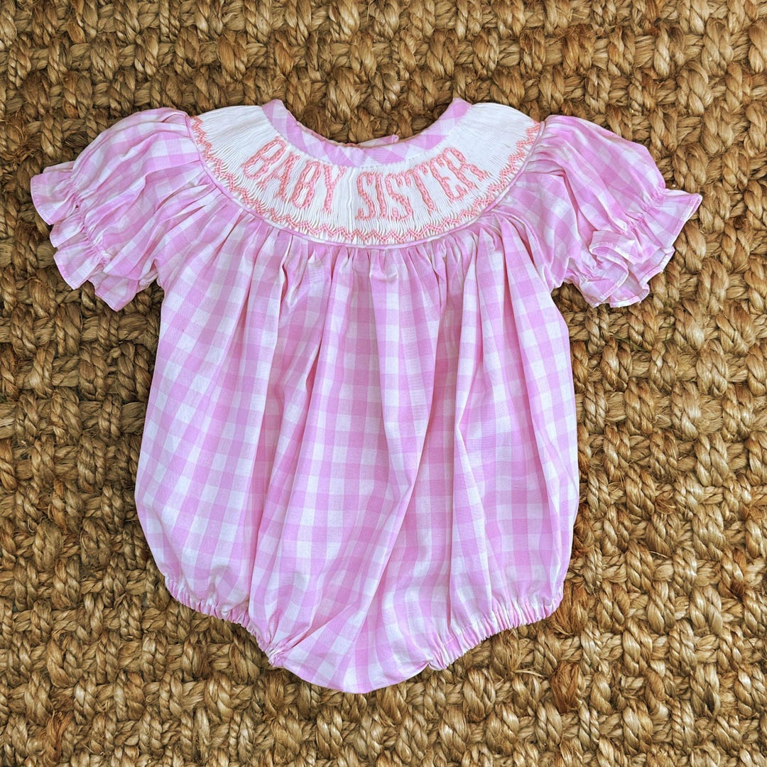 Smocked Little Sister Pink Gingham Footed Romper main image 1