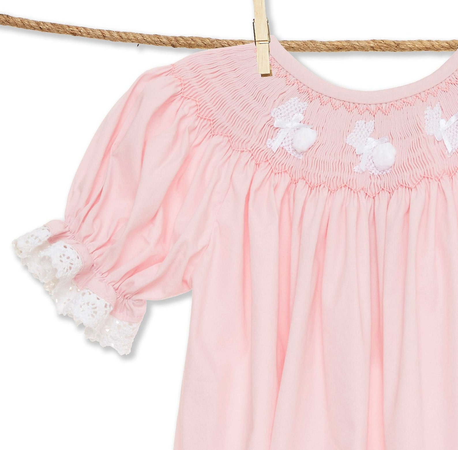 Romper with Hand Picture Smocked Bunnies