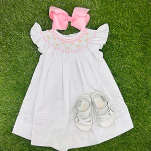 Gesmoktes Rosettenkleid - Porträt, Taufe, Ostern, Hochzeit, Baby Mädchen Outfit, Vintage Style, Erbstückkleid 306 *G