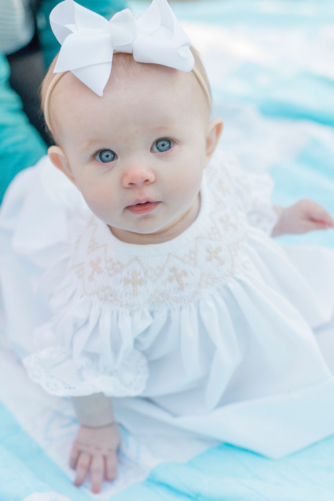 Smocked Cross Dress in White With
