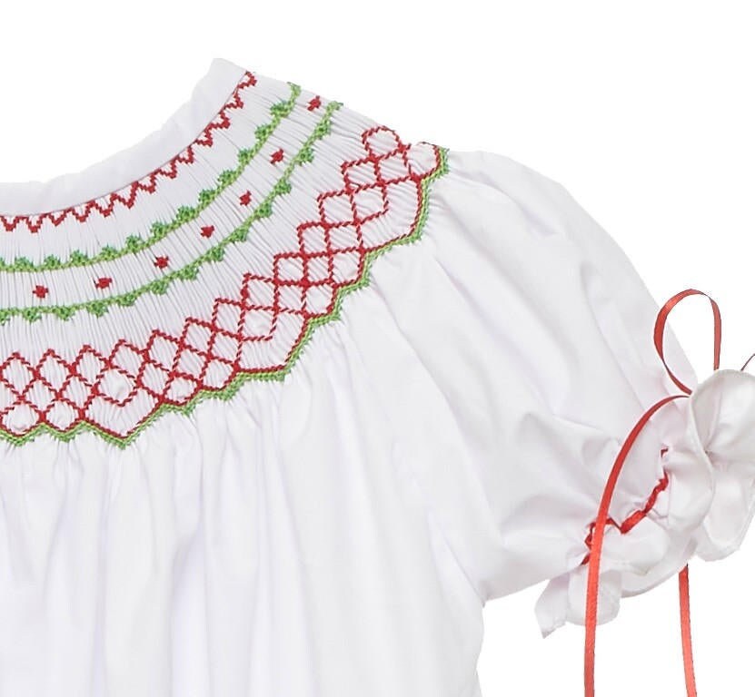 white smocked christmas dress Christmas Tree White Smocked Dress