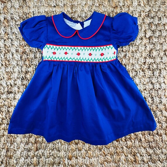 Navy Windsor Smocked Dress - Christmas, Fall, Thanksgiving, Classic Vintage Style, Baby Girl, Heirloom Dress, 765 *G