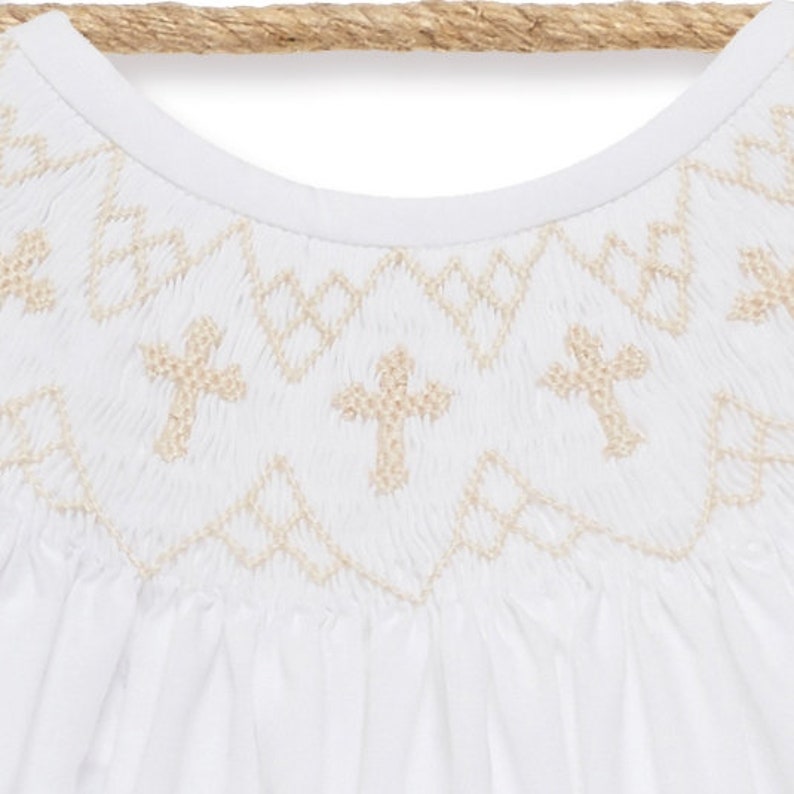 White Smocked Cross Dress White With