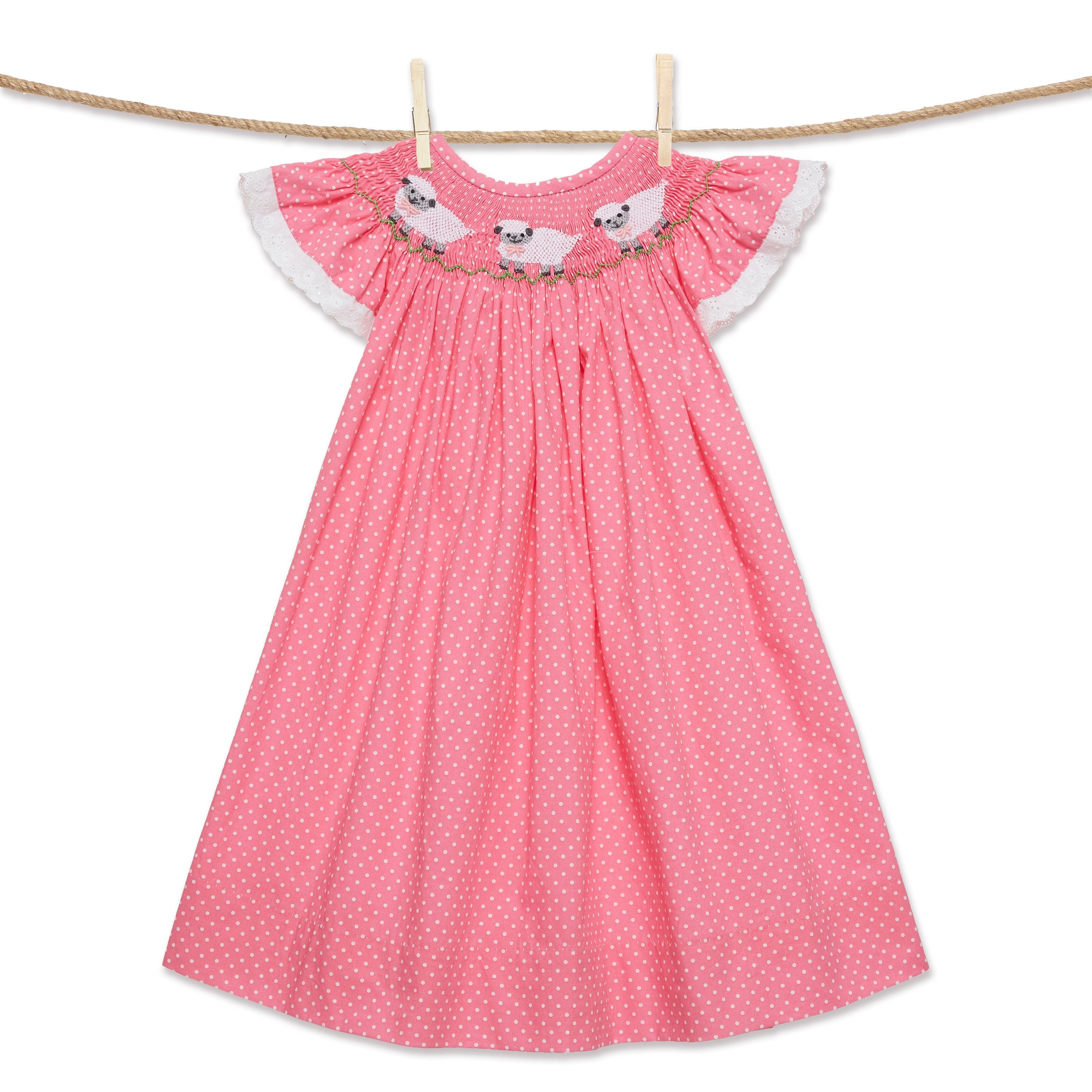 Pink Polka Dot Easter Lamb Bishop Dress 