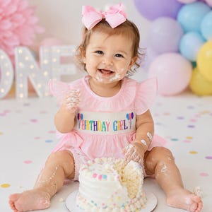 Birthday Smocked Emmy Bubble - Birthday Party Outfit, First Birthday, Balloon Bubble Romper, Baby Girl, Heirloom, Machine Washable 722 *C