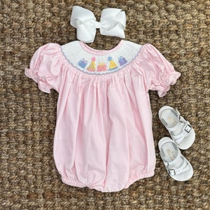 Claire & Charlie Baby Girls Pink Knit Golf Print Smocked Bubble main image 1