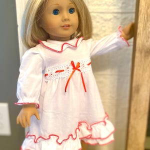 Christmas Clara Doll Gown in White with Red Ribbon- Matching Outfits! - Fits American Girl doll, Clara Nutcracker, Christmas Morning 461