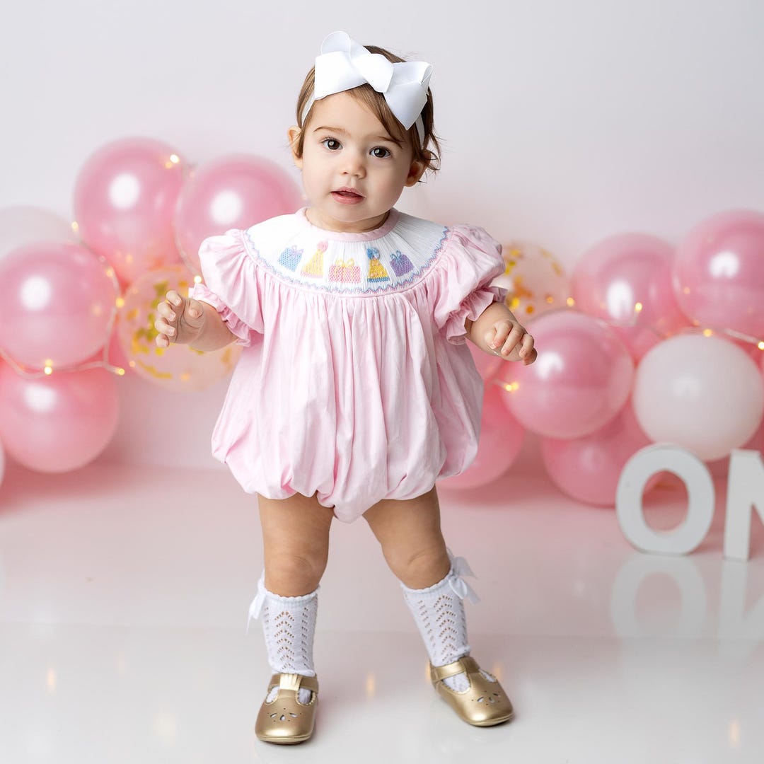 Vintage Girl Bubble Outfits Birthday Smocked Bubble Romper In