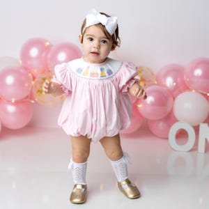 Gesmokter Bubble-Strampler in Rosa - Geburtstagsparty-Outfit, Baby Mädchen, Erbstück, Vintage Stil, maschinenwaschbar 519 *C