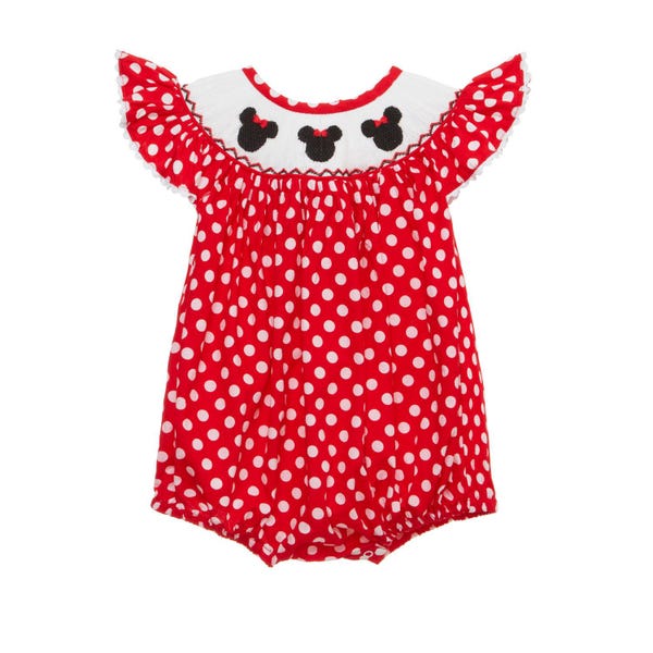 Tutina a bolle con orecchie da topo e arricciature - Pois rossi, Bambina, Compleanno, Viaggio magico 111 *C