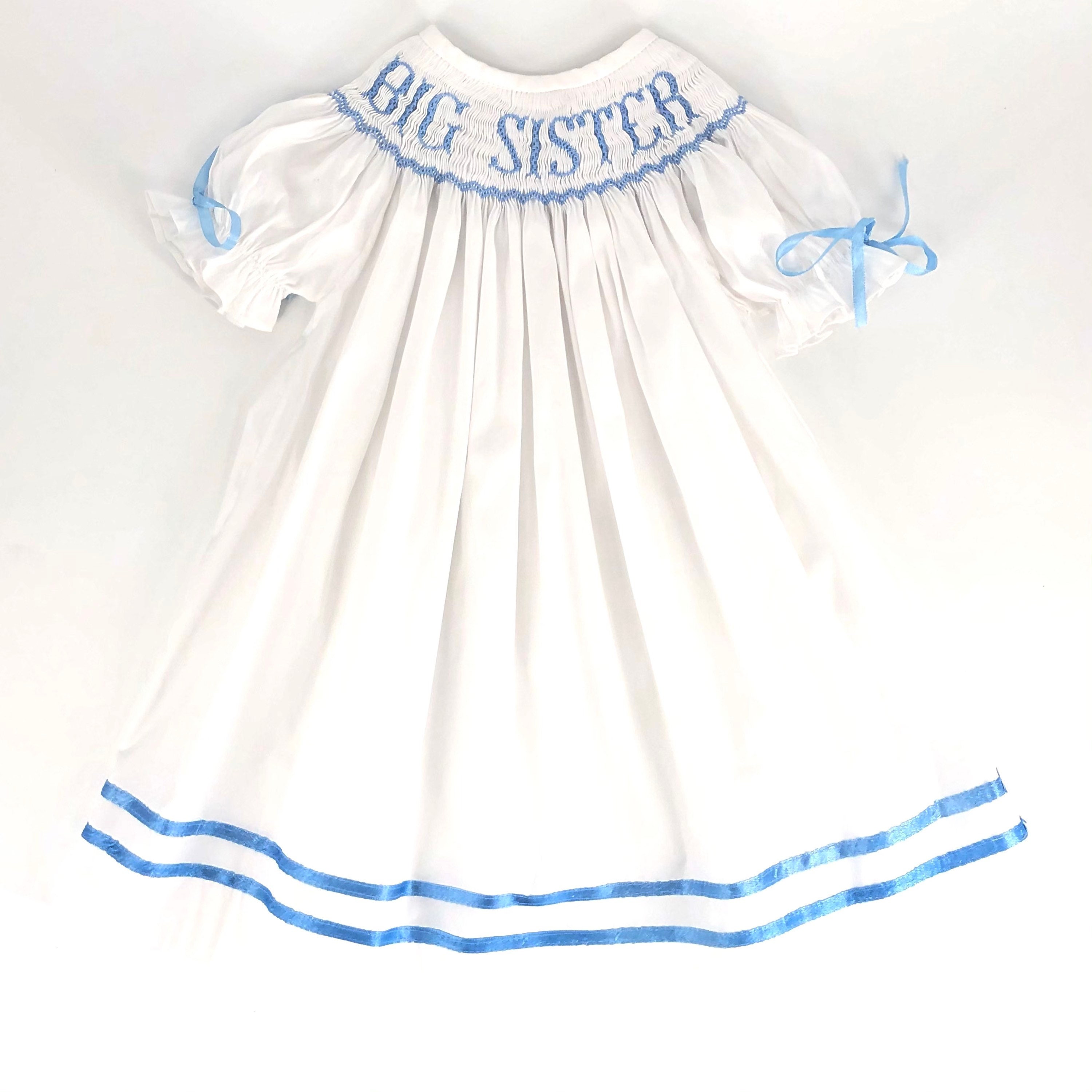 Clearance Blue Big Sister Smocked Bishop Dress