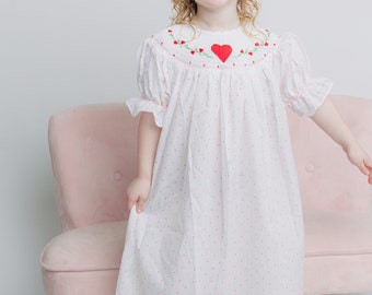 Smocked Valentine Lille Dress with Red Hearts on Polka Dot! Bishop Dress, Baby Girl, Vintage, Heart Hand Smocked, Heirloom