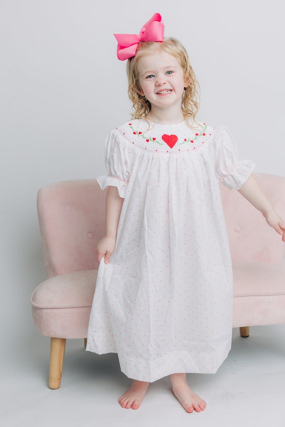 Smocked Valentine Lille Dress With Red Hearts on Polka Dot Bishop Dress Baby Girl Vintage Heart Hand Smocked Heirloom 579 Etsy UK