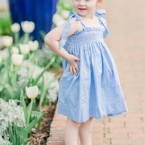 Smocked Lyon Dress in Blue with Tie Straps Vintage Style, Heirloom, Easter, Baby Girl image 5