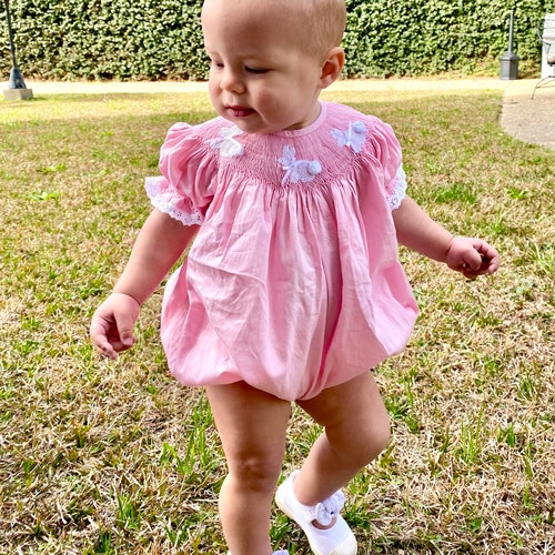 Easter Smocked Bubble Romper Embroidered Tulips