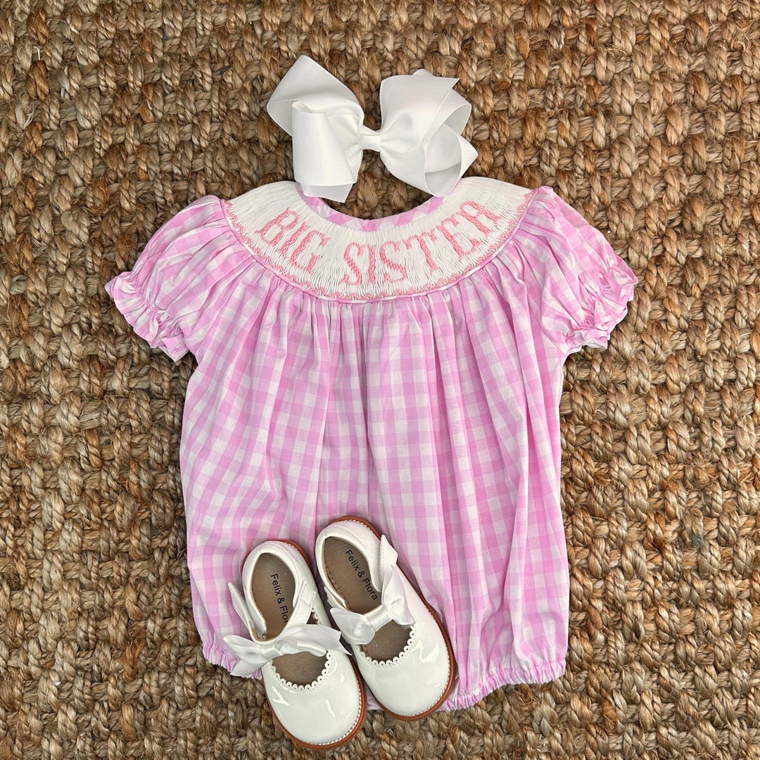 Big Sister Smocked Gingham Angel Wing Bubble
