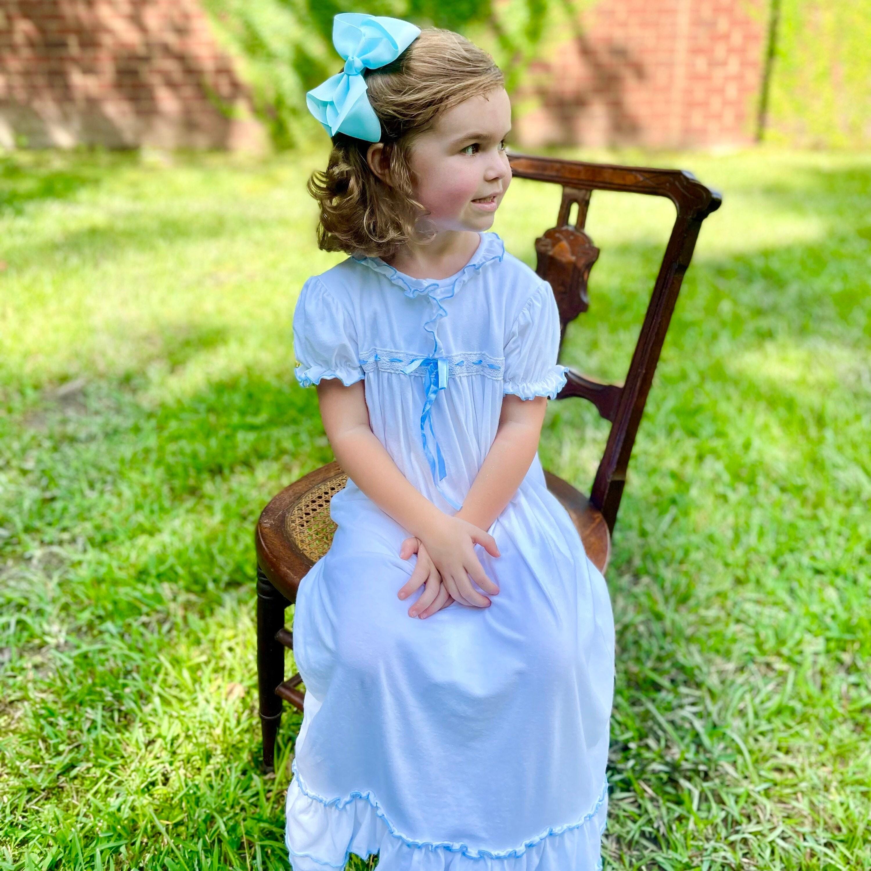 Nutcracker Dress With Blue Ribbon - Christmas, Soft Knit Cotton Fabric, Heirloom, Vintage, Matching Doll Gown Available 523 *G