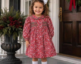 Red Floral Charlotte Smocked Dress