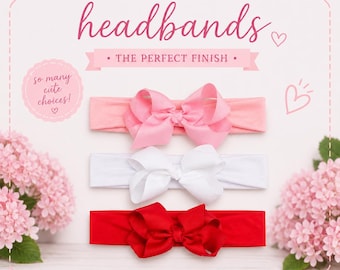 Bandeau avec noeud sur tissu extensible doux - blanc, rouge ou rose- noeud bébé fille, noeud pour bébés 530 * C