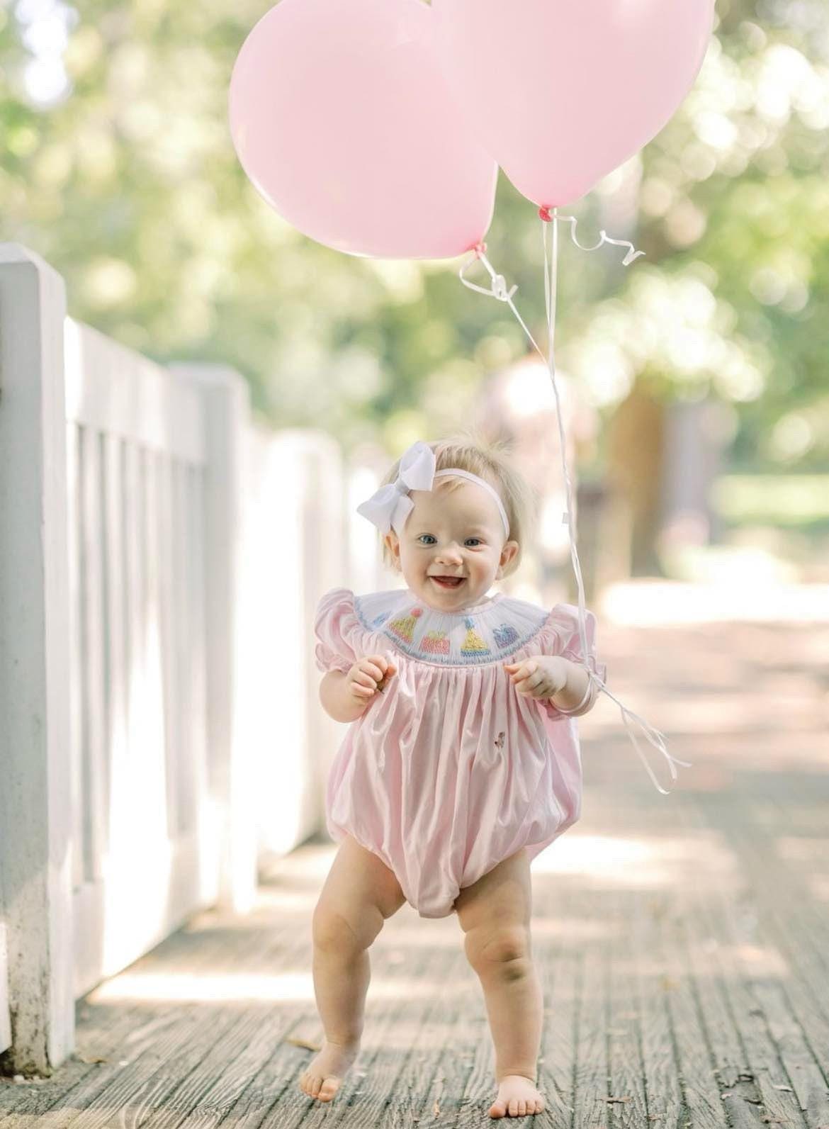 Birthday Smocked Bubble Romper in Pink - Birthday party outfit, Baby girl, Heirloom, Vintage style, machine washable 519 *C
