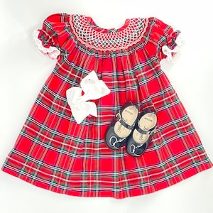 Weihnachtliches Smockkleid - kariertes Bischofskleid mit Klassischer Smokerei, passende Outfits für Bruder, Schwester und Mama, Erbstück, Vintage 293 *G