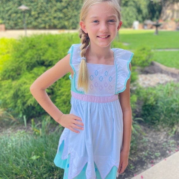 Princess Dress - Elsa Frozen inspired with Hand Embroidered Design, Soft Halloween costume,  Perfect for Disney Trip, washable